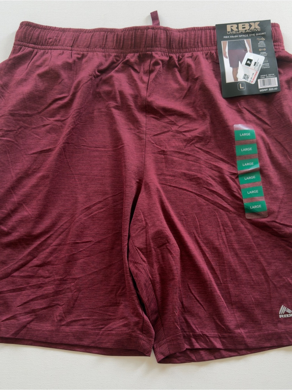NWT RBX Men’s Maroon Performance Shorts Dri-Fit No Liner Size Large (KB11)